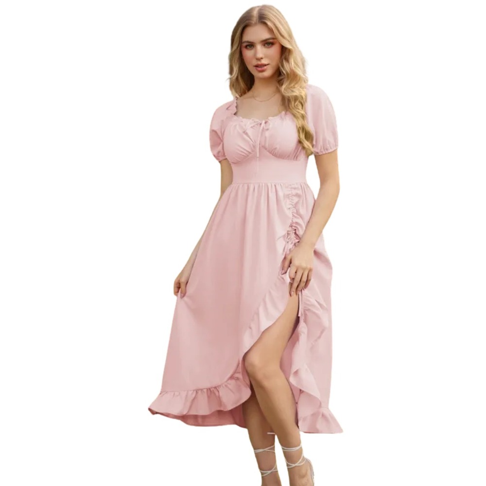 Scarlet Darkness Dress Small Pink Victortian Fairy Milkmaid Short Puff Sleeve